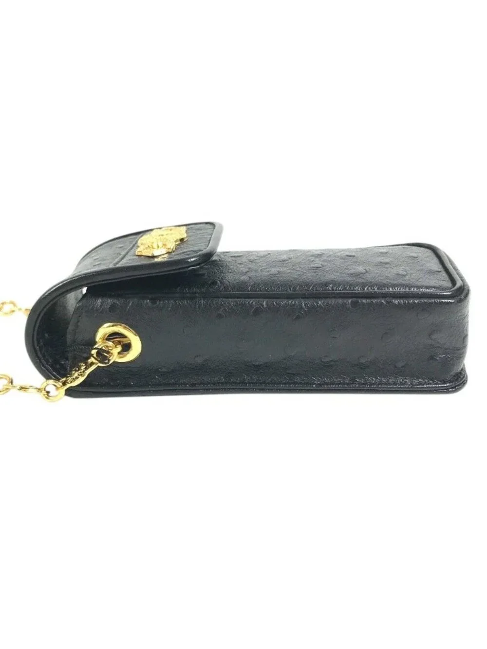 Versace Handbag Sunburst Logo Mobile Pouch Vintage Embossed Leather Black
